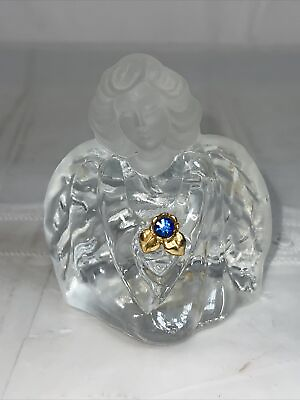 #ad Vintage FENTON GLASS Crystal Frosted Angel Birth Month September Sapphire Blue $20.00