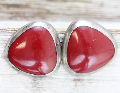 #ad VINTAGE RED STERLING SILVER STUD EARRINGS 925 PRETTY DESIGN CLASSIC SOUTHWEST $36.00