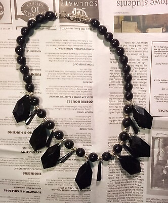 #ad approx. 18quot; Beaded Heavy Black Necklace $100.00