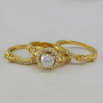 #ad 2Ct Lab Created Round Diamond Women Wedding Trio Ring Set 14k Yellow Gold Plated $116.99
