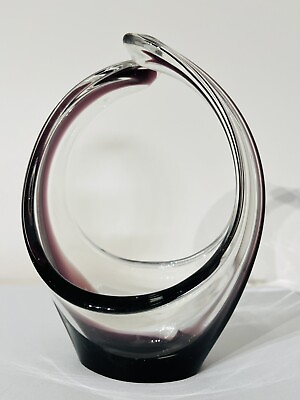 #ad Vintage Purple amp; Clear Murano Italian Handmade Art Glass Basket Bowl AU $65.95