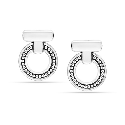 #ad 925 Sterling Silver Antique Caviar Circle Bar Omega Back Earrings for Women Teen $28.99