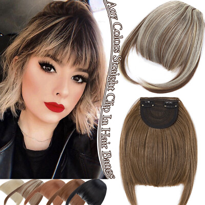 #ad Neat Bangs Clip in on Fringe Hair Extensions Thick Thin As Human Front Hairpiece $10.30