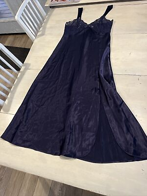 #ad Victoria’s Secret Nightgown Women’s L Purple Satin Long Gold Label Vintage Sexy $48.98