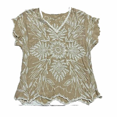 #ad Solitaire Women’s Small Boho Embroidery Top Blouse Cream White $15.00