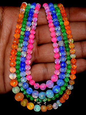 #ad Opal Beads Necklace Natural Ethiopian Opal Gemstone 925 Sterling Silver Jewelry $38.50