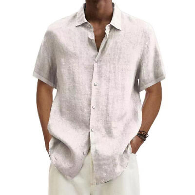 #ad #ad Men Linen Style Short Sleeve Shirts Beach Casual Button Down Formal Dress Shirt $15.19