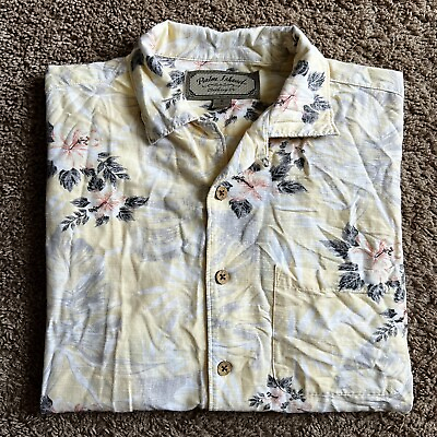 #ad Palm Island Men#x27;s Yellow Hawaiian Tropical Floral Beach Shirt Size M $9.89