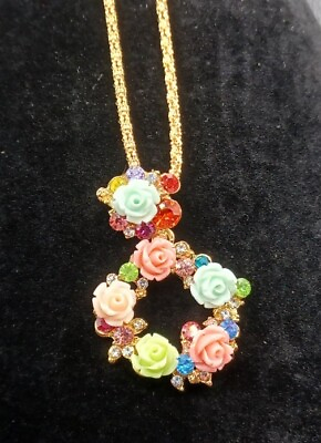 #ad New Betsey Johnson Rhinestone Rose Flower Dainty Necklace With Tag $16.24