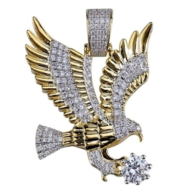 #ad 2Ct Lab Created Diamond Round Animal Eagle Wing Pendant 14K Yellow Gold Plated $100.80