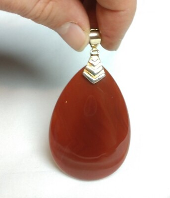 #ad SANGUINE 3quot; Pendant Carnelian AGATE amp; Sterling Silver CHINESE Teardrop Red $49.99