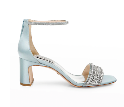 #ad Badgley Mischka Kameryn Sz 8 M ice blue Mist satin sparkle bead block heel $235 $74.00