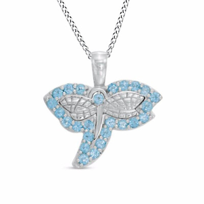 #ad Interchangeable Double Dragonfly Pendant Necklace Blue Topaz Sterling Silver $90.71