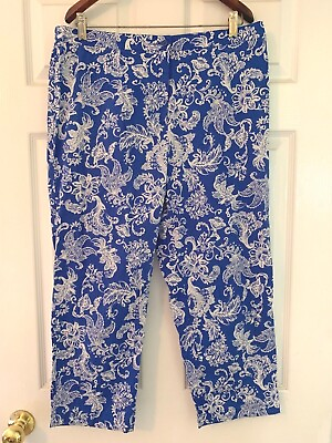 #ad Linea by Louis Dell#x27;Olio Crop Pants BLUE or BROWN Floral Print 14 EUC FREE Ship $29.88