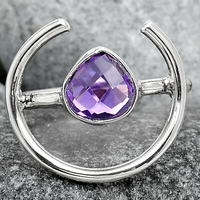 #ad Faceted Amethyst Brazil 925 Sterling Silver Ring s.6.5 Jewelry R 1036 $7.99
