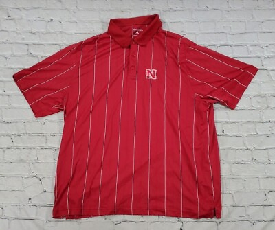 #ad Antigua Red Striped NEBRASKA Lightweight Desert Dry Golf Shirt MENS SIZE XL $19.50