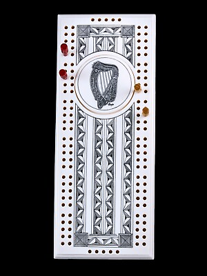 #ad Celtic Harp Eco Ivory Scrimshaw Cribbage Board Save the Elephant Collection $42.50