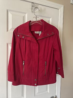 #ad Chicos Jacket Cute distressed red￼￼ Zip Front Jacket Coat Pockets Sz 1 Pretty $22.39