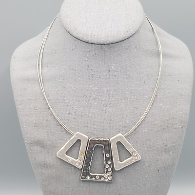 #ad Geometric Pendant Necklace Silver Tone Gunmetal Rhinestone Adjustable 20quot; $19.99