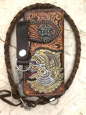 #ad Giant Carved Wallet Hendmade Cowboy Wallet Mens Bifold Wallet Chain Gift 151 $49.99