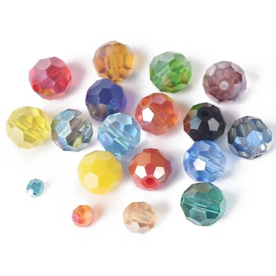 #ad Round 3mm 4mm 6mm 8mm 32 Facets Faceted Cut Crystal Glass Loose Beads AB Plated $3.95