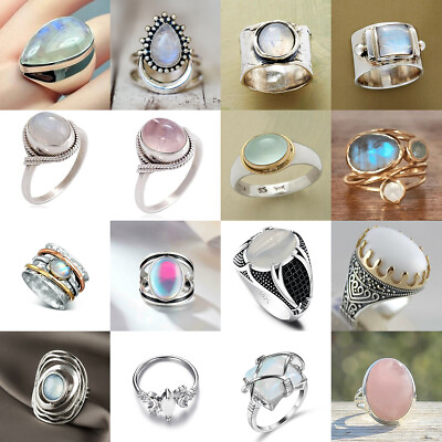 #ad Fashion Silver Plated Artificial Moonstone Rings for Women Jewelry Wedding Gift C $1.10