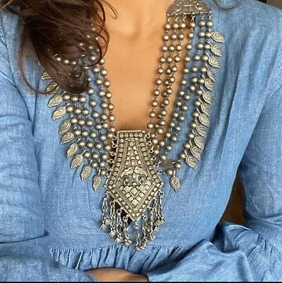 #ad Afghani Bollywood Style Indian Designer Silver Oxidized Boho Jewelry Necklace $15.83