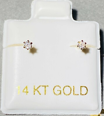 #ad Solid 14k Yellow Gold stud earring basket 1.5 ct round Ball brilliant Studs 2Mm $43.99