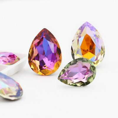 10pcs Teardrop Glass Crystals Stones Metal Pointback Droplet Rhinestones Sewing $8.76