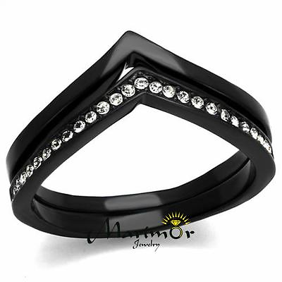 #ad 2 Piece Interchangeable Black Stainless Steel Crystal Fashion Ring Women#x27;s 5 10 $24.62