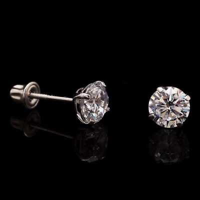#ad 0.5Ct Simulated Diamond 14K White Gold 4mm Round Screw Back Stud Earrings $66.00