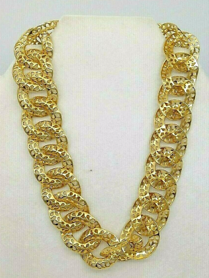 #ad Ornate Gold Tone Metal Chain Link Strand Necklace Cut Out Design Shiny $26.99