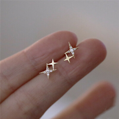 #ad 18k Yellow Gold Plated Star Stud Earrings Adorable Women Cubic Zirconia Jewelry GBP 3.21