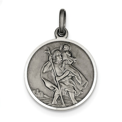 #ad Sterling Silver Antiqued St. Christopher Medal QC3544 $39.99