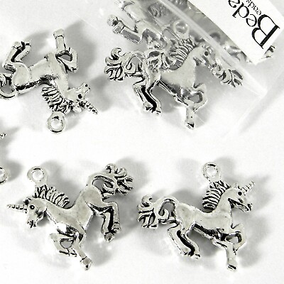 #ad 10 Antique Silver Metal Double Sided 3 4 inch Unicorn Jewelry Charm Pendants $8.49