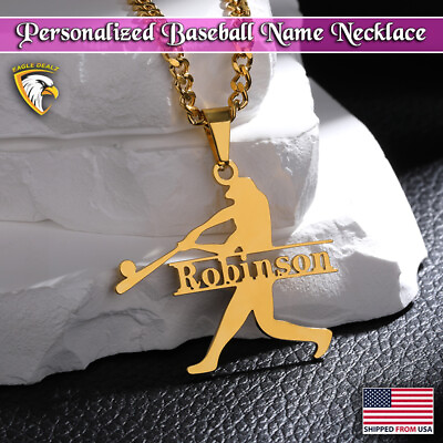 #ad Personalize Baseball Name Necklace Gifts Custom Name Necklaces Men Sport Jewelry $17.91