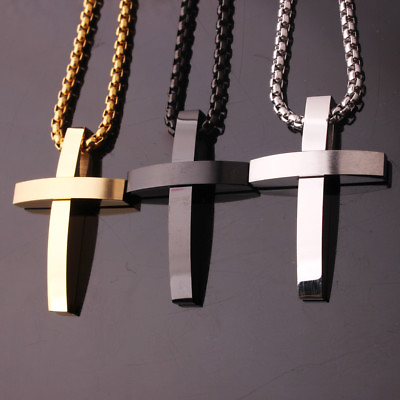 #ad Fashion Unisex Men#x27;s Titanium Cross Stainless Steel Jesus Chain Pendant Necklace $7.59
