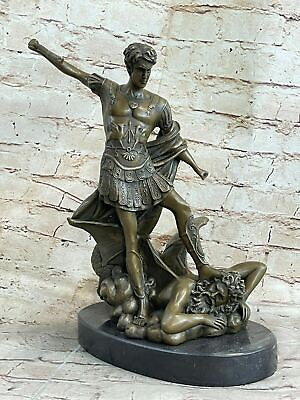 #ad LARGE 15quot; Archangel Saint Michael Slaying Demon Statue Sculpture Genuine Gift $469.00