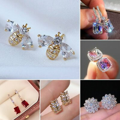 #ad Silver Women Bee Zircon Dangle Earrings Crystal Drop Earrings Jewelry Gifts C $3.80