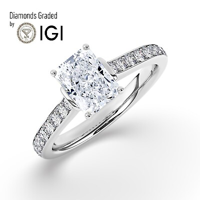 #ad IGI 2 CT Solitaire Lab Grown Radiant Diamond Engagement Ring 18K White Gold $2074.80