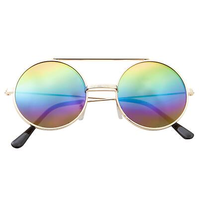 #ad Rainbow Mirror Vintage Steam Punk Round Flip Up Sunglasses Men Women Retro Metal $11.99