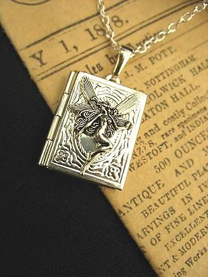 #ad Silver Fairy Spells Book Photo LOCKET Necklace Pendant Antique Steampunk Vintage GBP 9.99