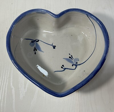 #ad Heart Pottery Large Handcrafted Dish Glazed Hand Thrown Floral Painted Grey and $50.00
