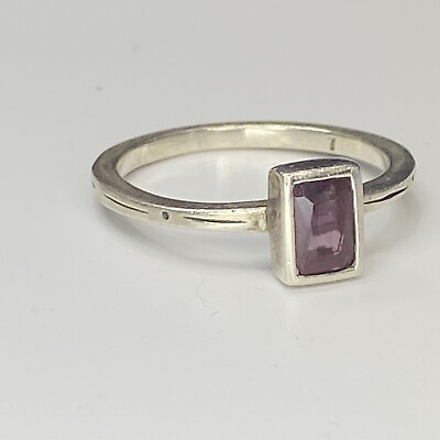 #ad Sterling Silver 925 Rectangular Shaped Ring with Pinkish Purple Gemstone $15.00