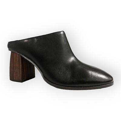 #ad Sanctuary Womens Boss Mules Black Leather Wood Grain Block Heel Slip On Mid 9.5M $135.00