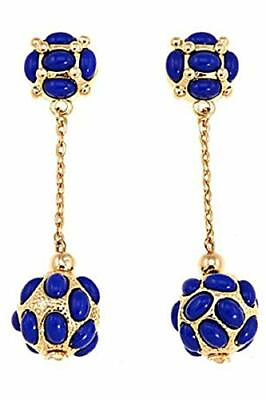 #ad HSN Kenneth Jay Lane Cabochon Ball Navy Blue Gold tone Dangle Earring Pierce $69.99