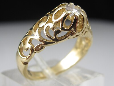 #ad Vintage Diamond Belcher Ring Open Filigree Estate 14K Yellow Gold Pinky 3.75 $395.00