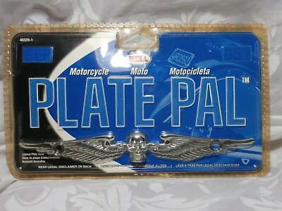 #ad CHROME PLATE PAL SKULL amp; WINGS MOTORCYCLE LICENSE PLATE DECOR BELL AUTOMOTIVE $29.00
