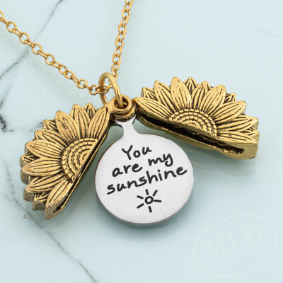 #ad You Are My Sunshine Open Locket Sunflower Pendant Necklace Stainless Steel $11.99