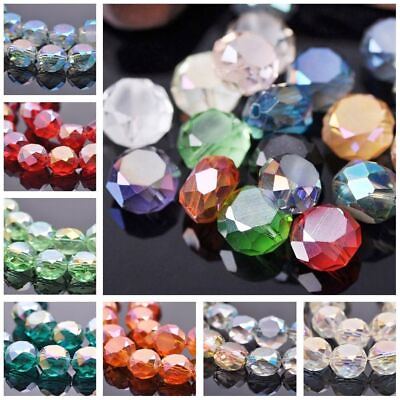 #ad Flat Round Glass Beads Faceted Crystal Loose Bead DIY Craft Jewelry Charms 10Pcs $9.54